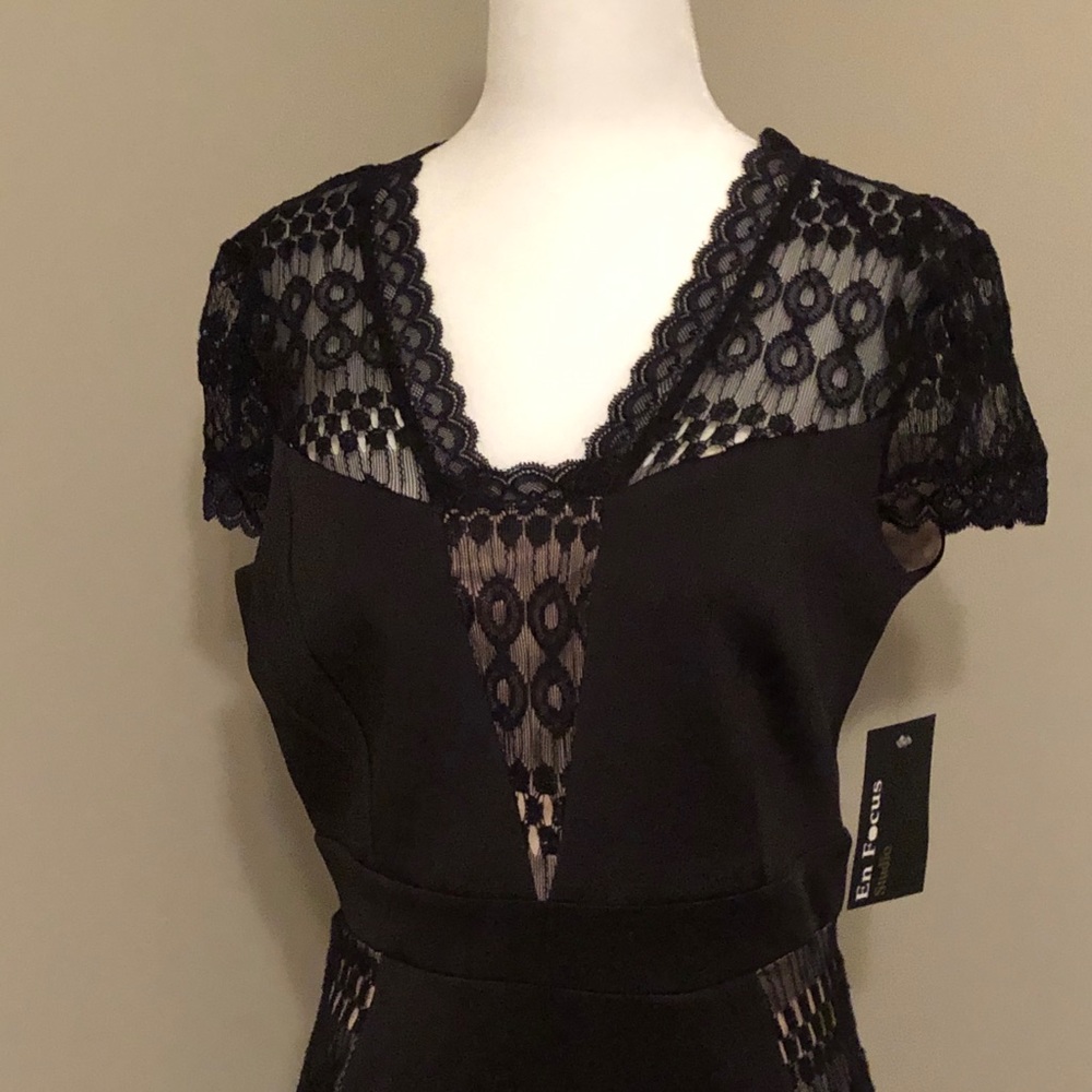 NWT Black lace dress with off-white contrast